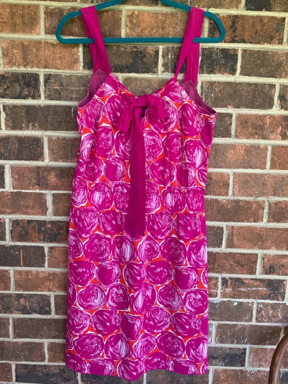 Tory Burch Pink Orange White Floral Sleeveless Bow Tie V-Neck Knee Sundress L